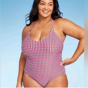 Kona Sol Jacquard Red, White, blue One-Piece Swimsuit Size 17